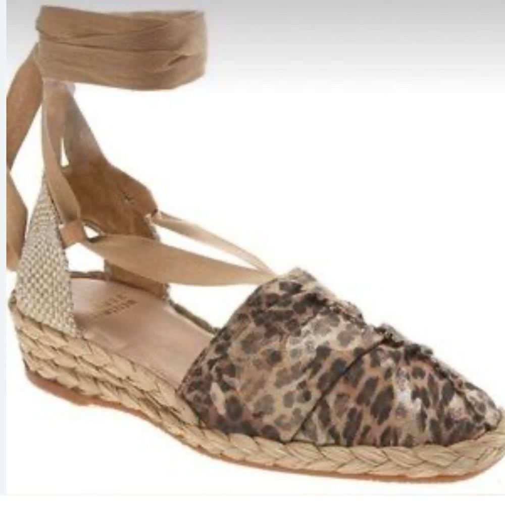 Stuart Weitzman women's leopard Animal Print Tie Up espadrilles size 8.5